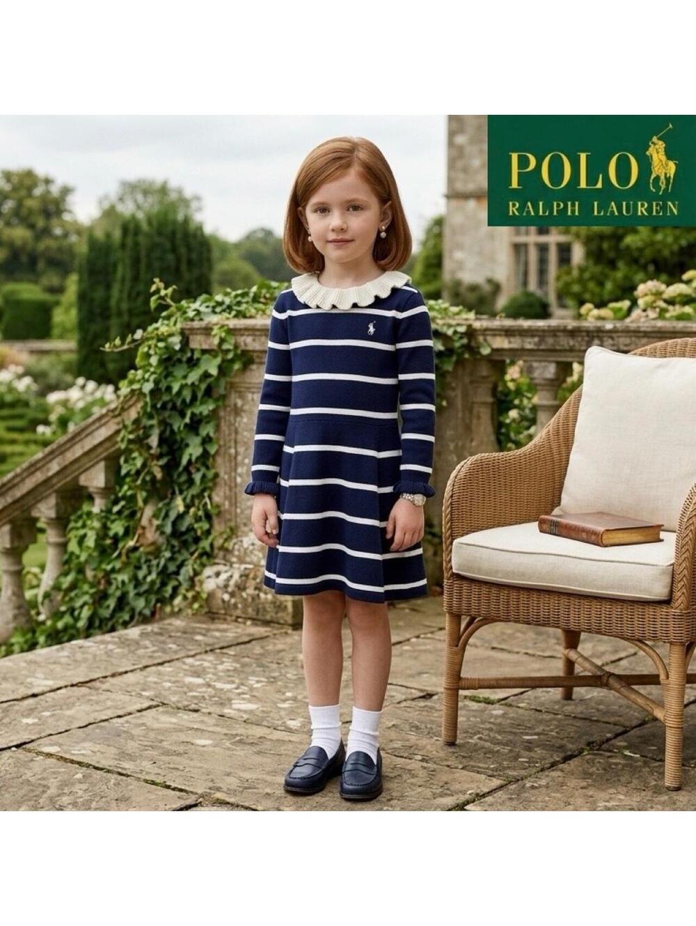 Polo Ralph Lauren Girls Striped Cashmere-Blend Dress 7Y